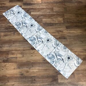 Elegant Blue Gray Watercolor Floral White Table Runner 16" x 72" great preused